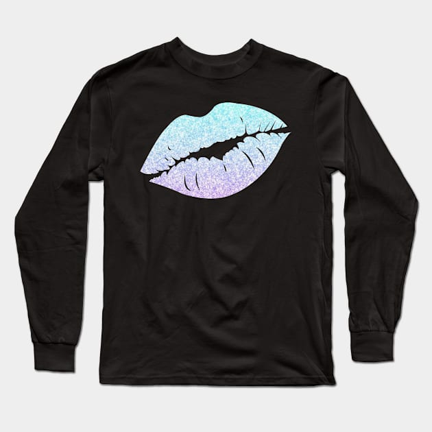 Pastel Blue Purple Ombre Faux Glitter Lips Long Sleeve T-Shirt by Felicity-K